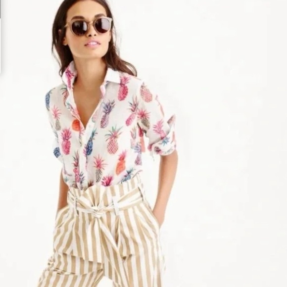 J Crew 100% cotton 3/4 pineapple button down - Picture 1 of 4